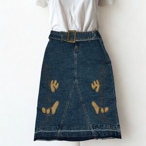 Denim Skirt with Embroidered Accents